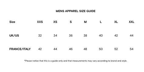 Wales bonner size chart